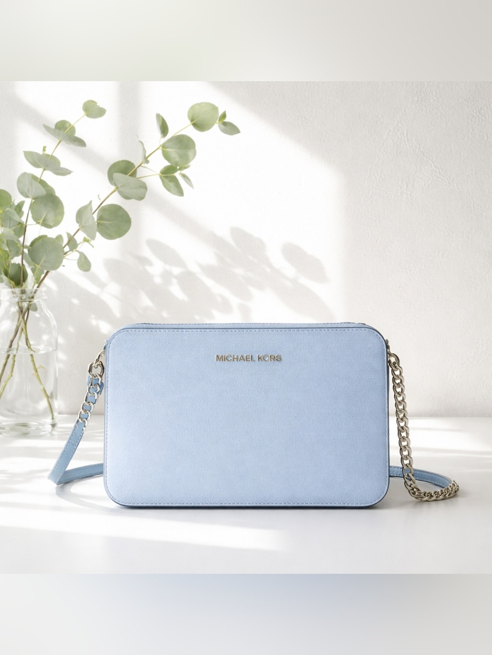 NWT Michael Kors Powder Blue Crossbody Bag with Gold Hardware